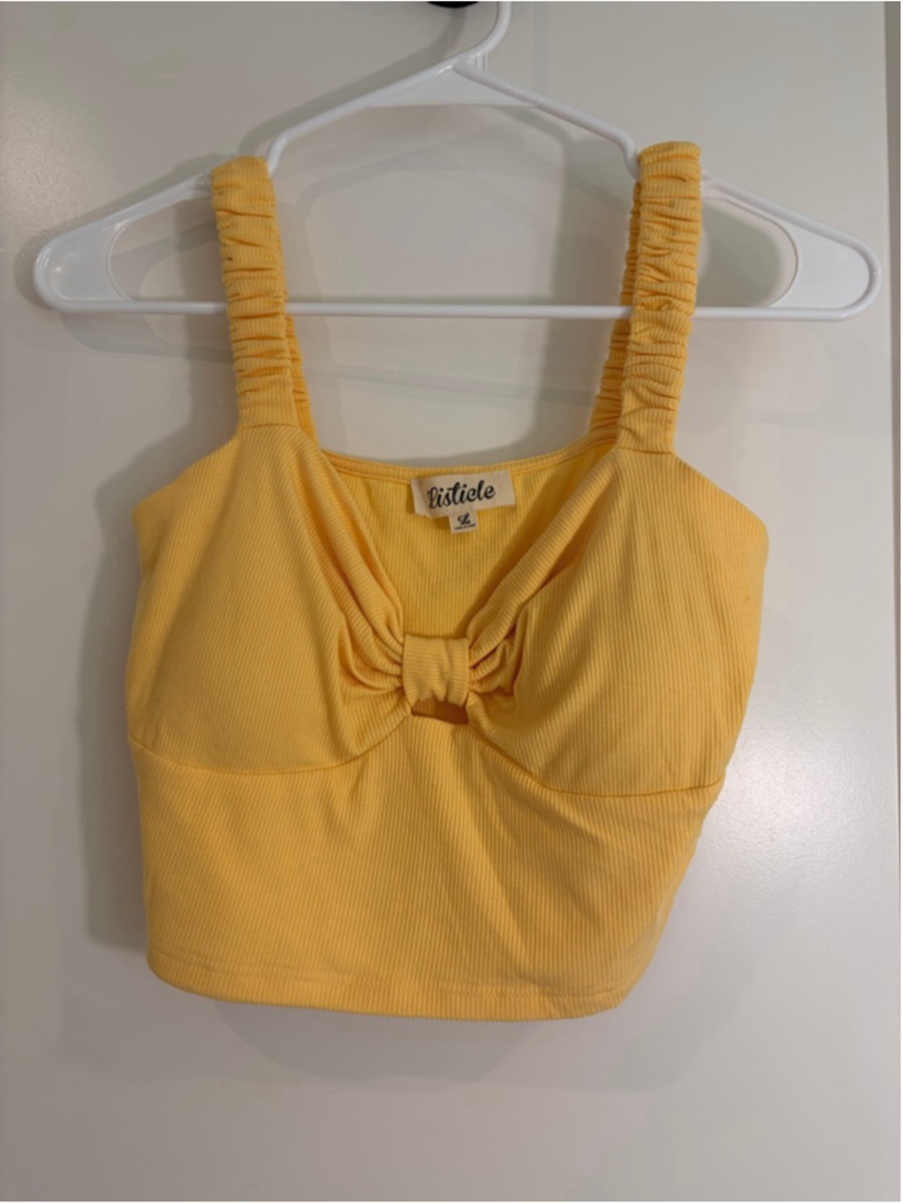 Listicle Yellow Knit Crop Top Keyhole Cutout Size Large NWOT